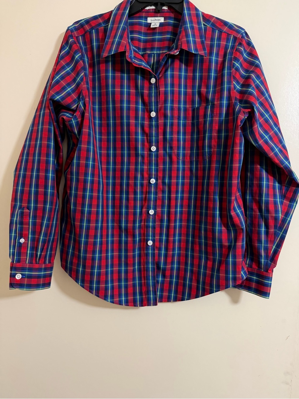 LL Bean Wrinkle free Long Sleeve Plaid Womens Button Down Casual Top Sz M